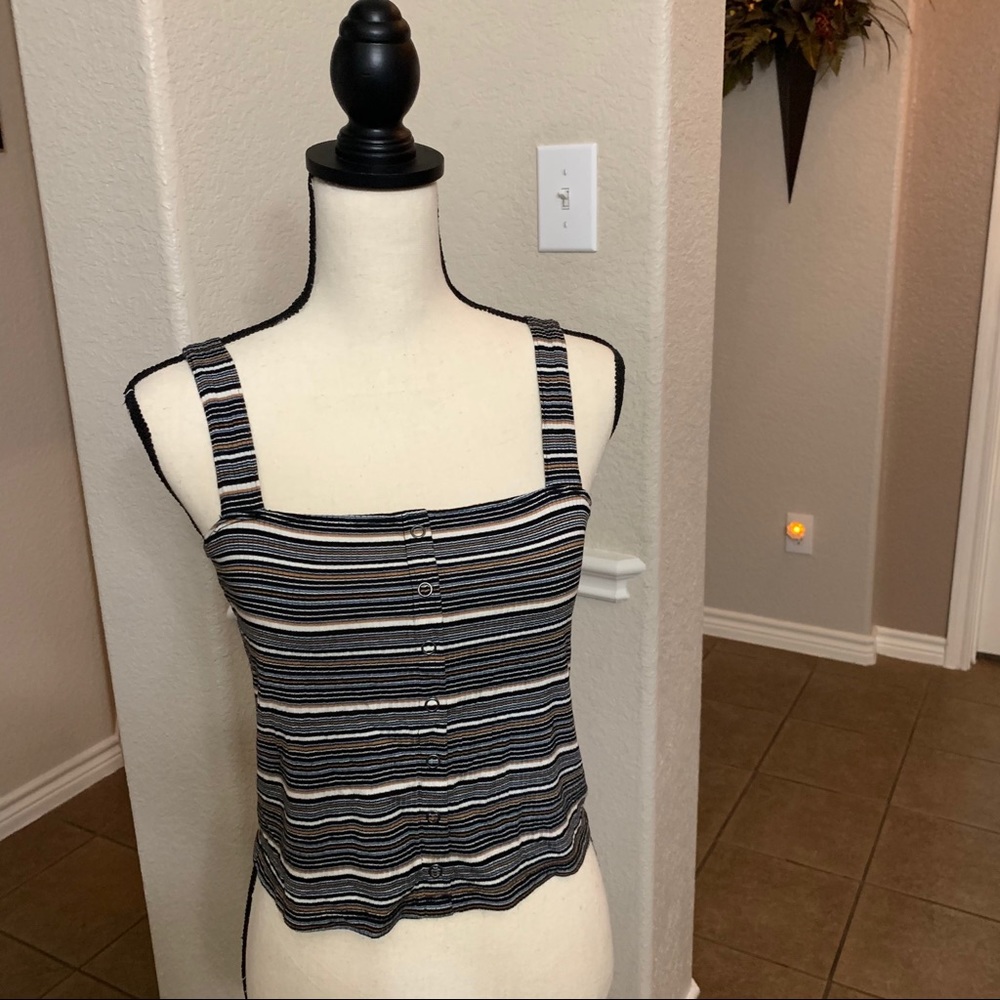 American Eagles Outfitters cropped blue & tan striped top Large